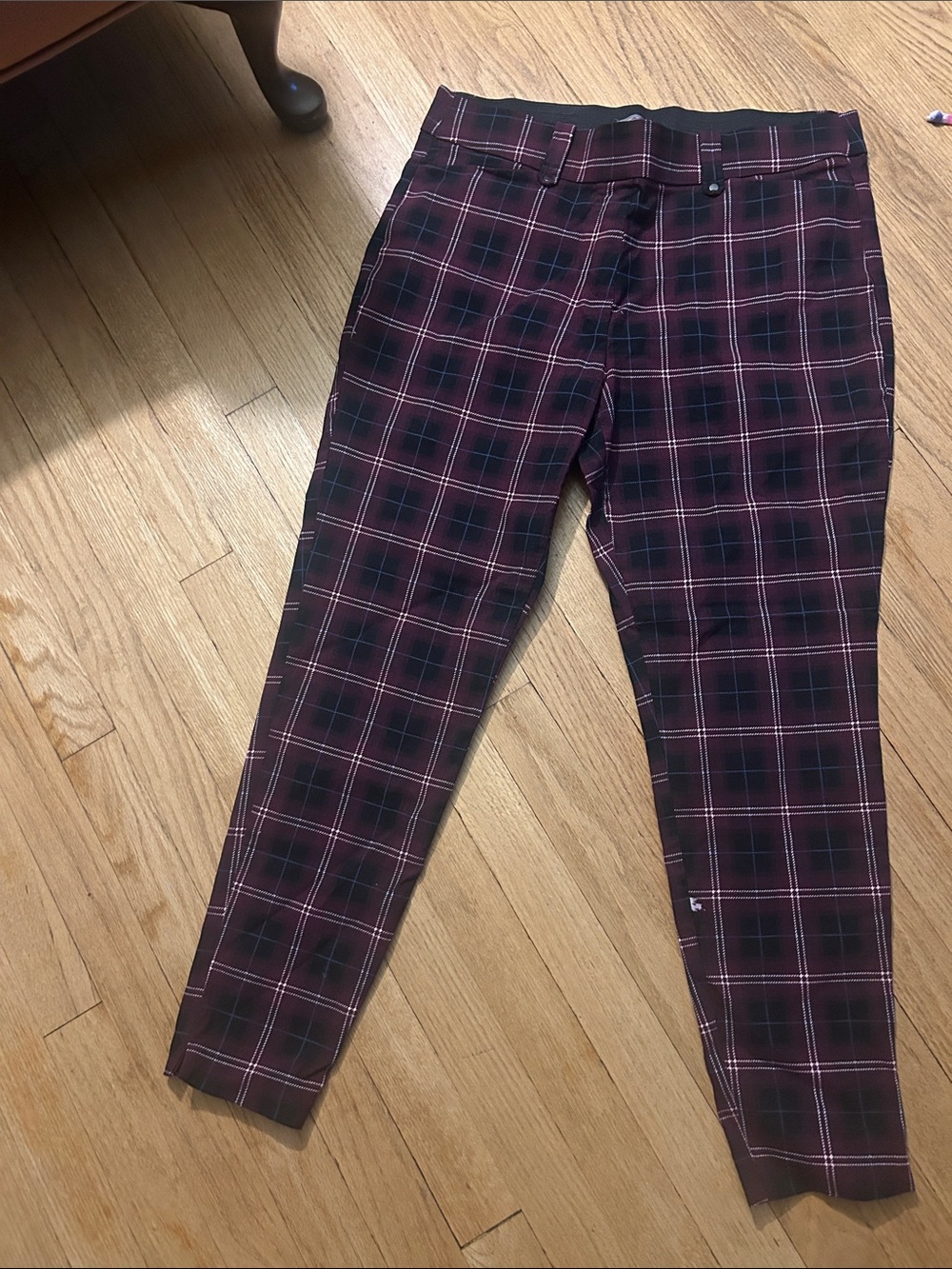 Women’s Burgundy Plaid Dress Pants